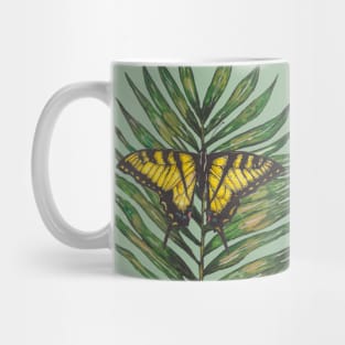 Green tropical leaf with butterfly Mug